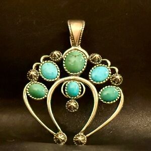 Vintage Carolyn Pollack Turquoise Sterling Silver Squash Blossom Pendant
